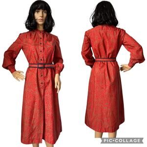Vintage Schrader Sport New York red Mandarin collar belted dress medium
